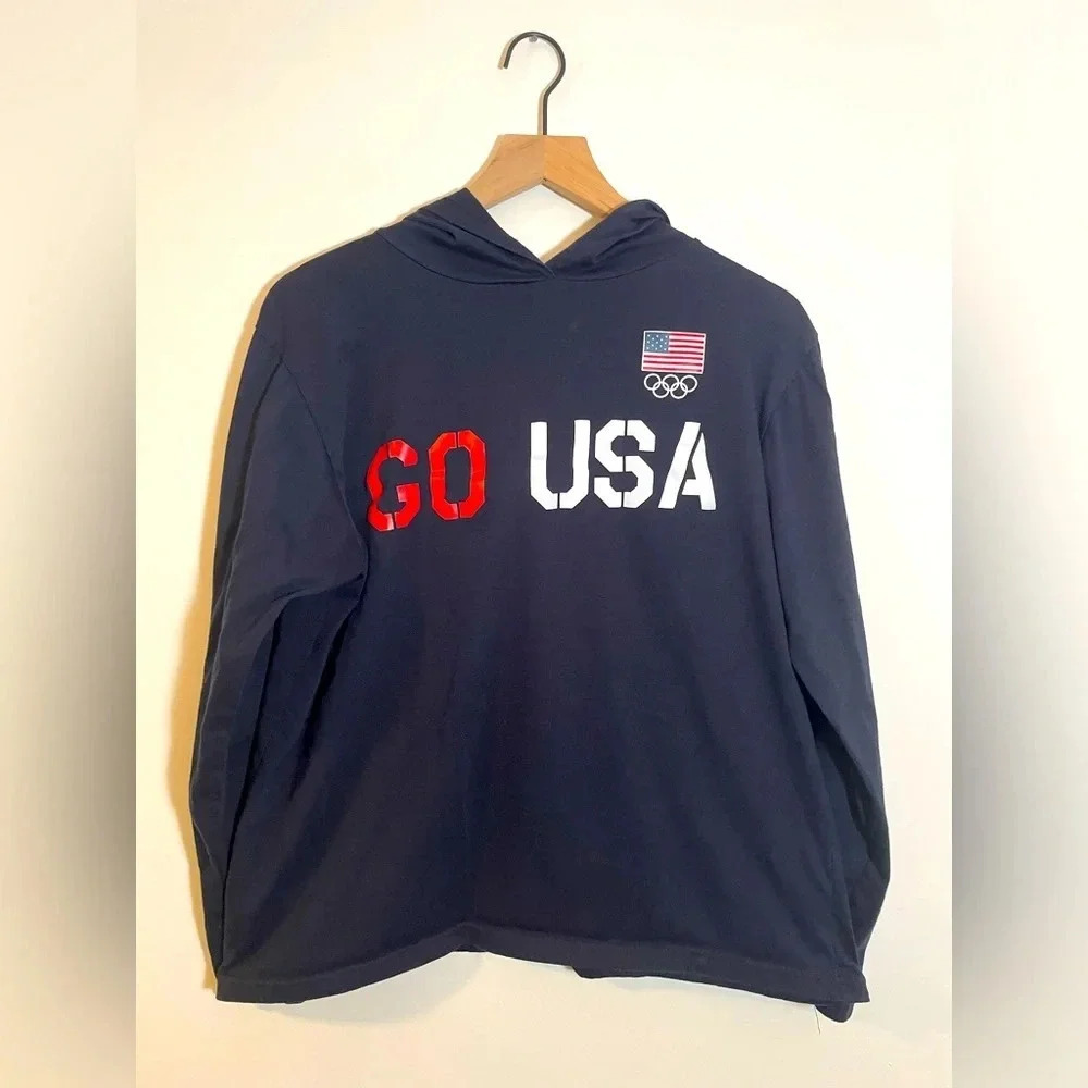 Vintage United States Olympic Committee GO USA L/S Hooded Shirt Women’s Size XL